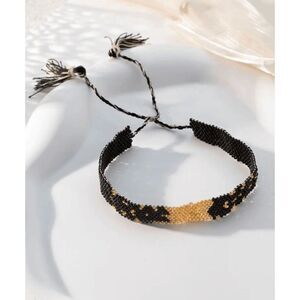 Miyuki Delica Black and Gold Woven Seed Bead Bracelet
